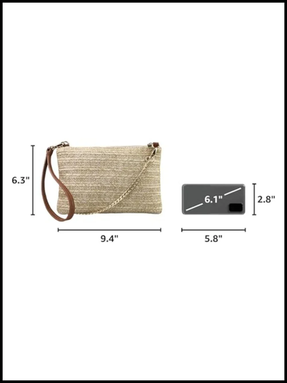 Straw Zipper Wristlet Clutch Crossbody Purse with Chain Strap